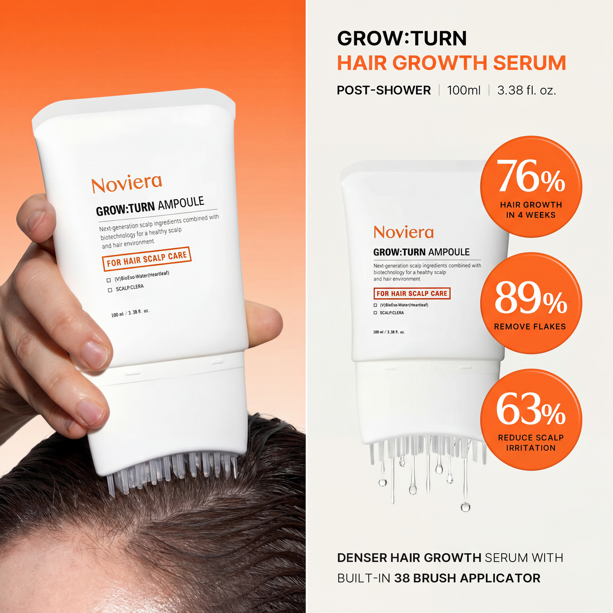Noviera GROWTURN Hair Growth Serum with Built-in Brush